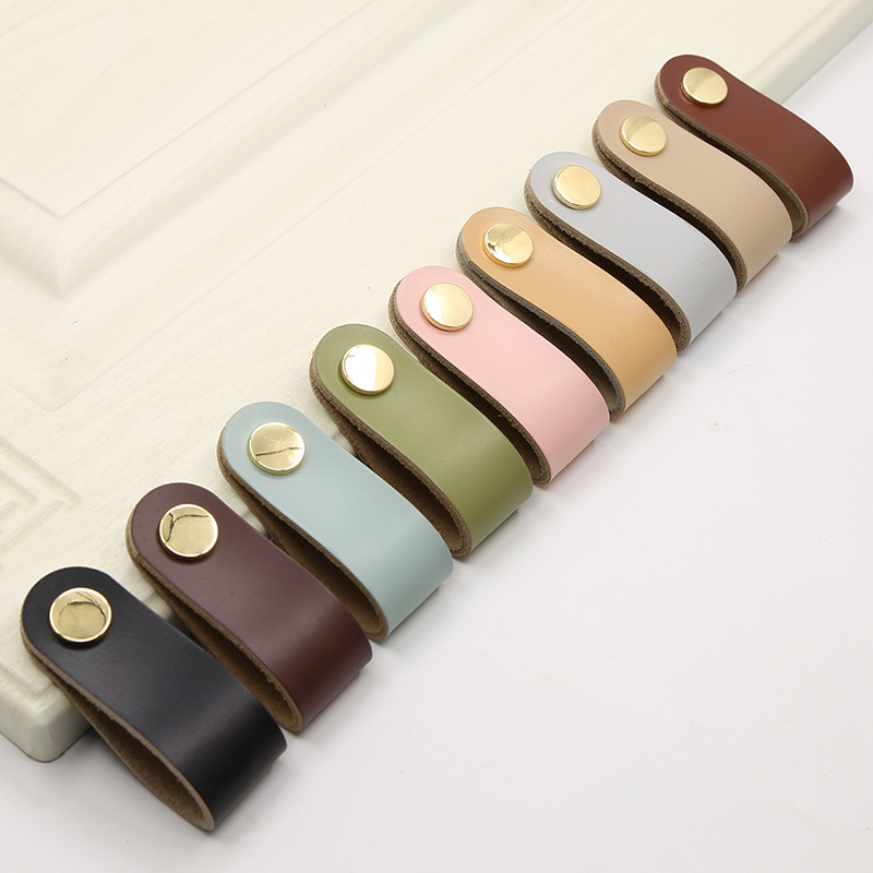 Furniture Hardware Drawer Pulls - 北欧スタイルの家具ハンドル、ソリッドカラーのレザー製引き出しプル、キャビネットとワードローブのドアハンドル金具