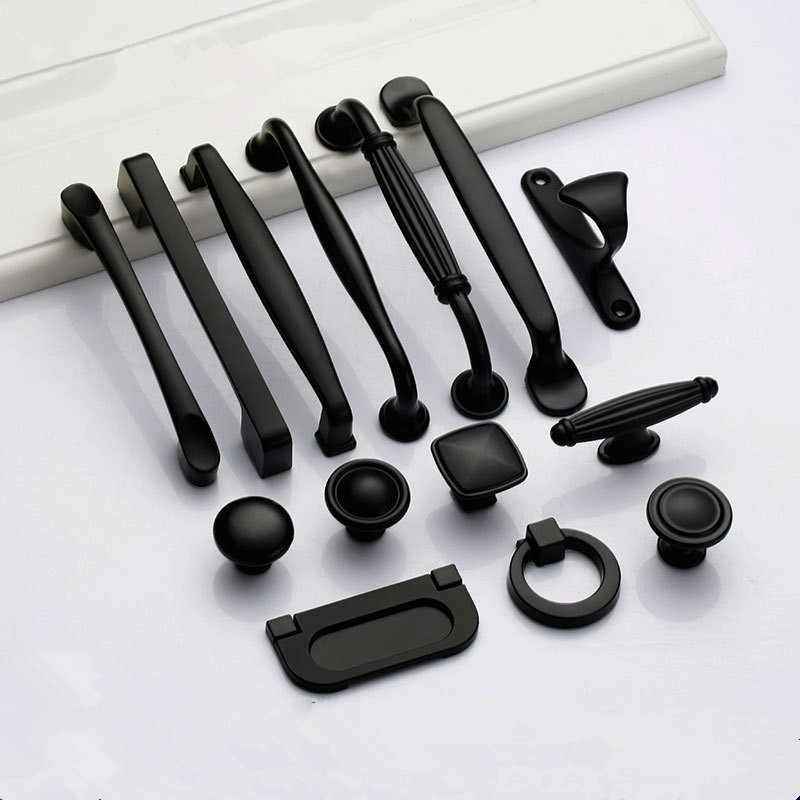 Furniture Hardware Drawer Pulls - 家具キャビネットノブとキッチン引き出し取手食器棚アルミニウム合金用の黒いハンドル
