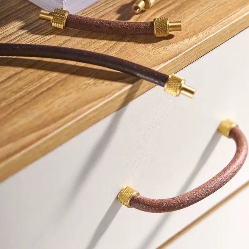 Furniture Hardware Drawer Pulls - 真鍮+革製キャビネットプルハンドル 環境に優しいモダンキャビネットドア引き出し家具金物ハンドル 北欧風