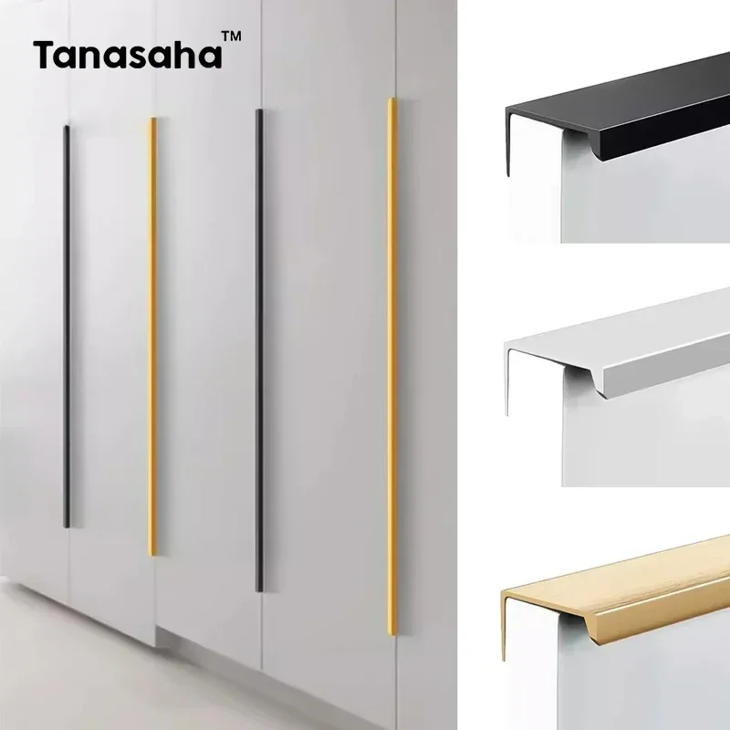 Furniture Hardware Drawer Pulls - 隠し家具ハンドルマットブラックゴールドシルバーキッチンキャビネットプルワードローブプルパンチなしキャビネットと引き出し用ハンドル