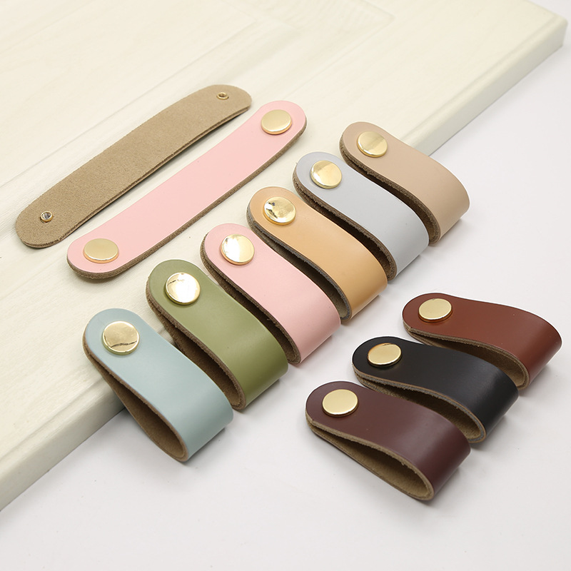 北欧スタイルの家具ハンドル、ソリッドカラーのレザー製引き出し - Furniture Hardware Drawer Pulls のレビューと価格
