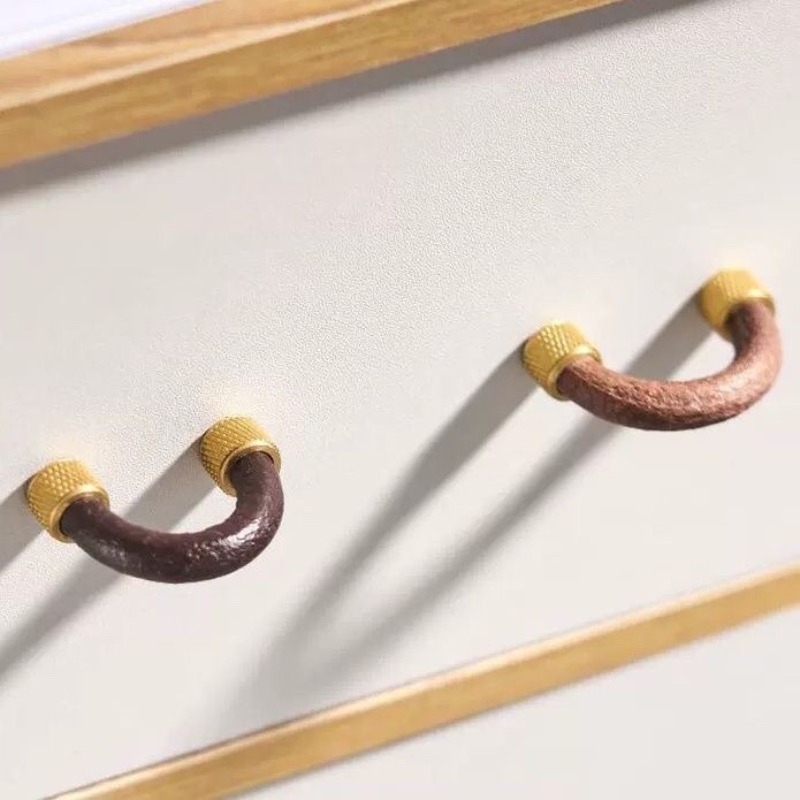真鍮+革製キャビネットプルハンドル 環境に優しいモダンキャビ - Furniture Hardware Drawer Pulls のレビューと価格