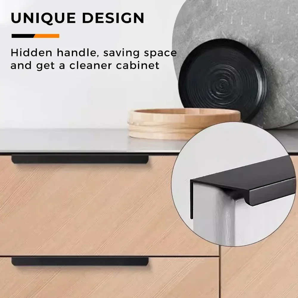 隠し家具ハンドルマットブラックゴールドシルバーキッチンキャビ - Furniture Hardware Drawer Pulls のレビューと価格